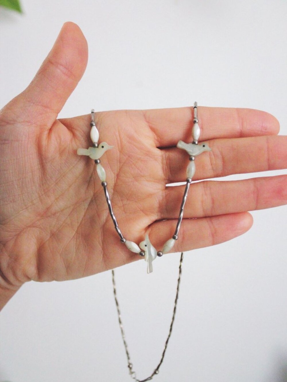 Vintage Southwestern Bird Beads Fetish Necklace Liquid Silver Native American